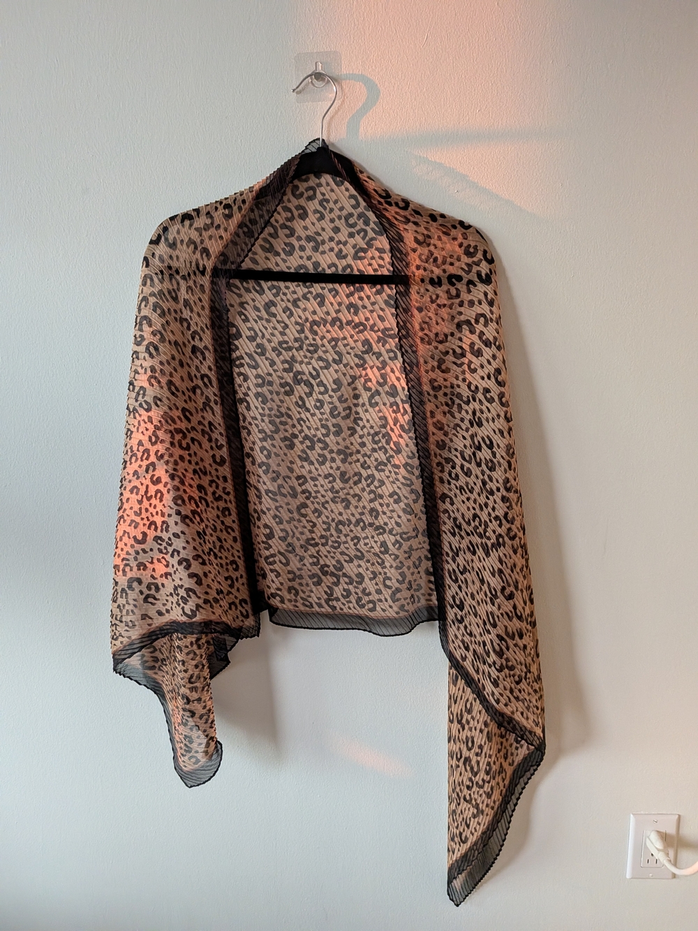 Leopard Print Pleated Sheer Scarf - Brown